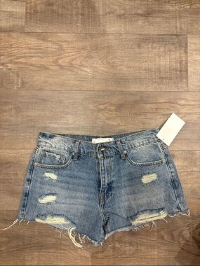 Women's Distressed Denim Jean Shorts - Light Blue